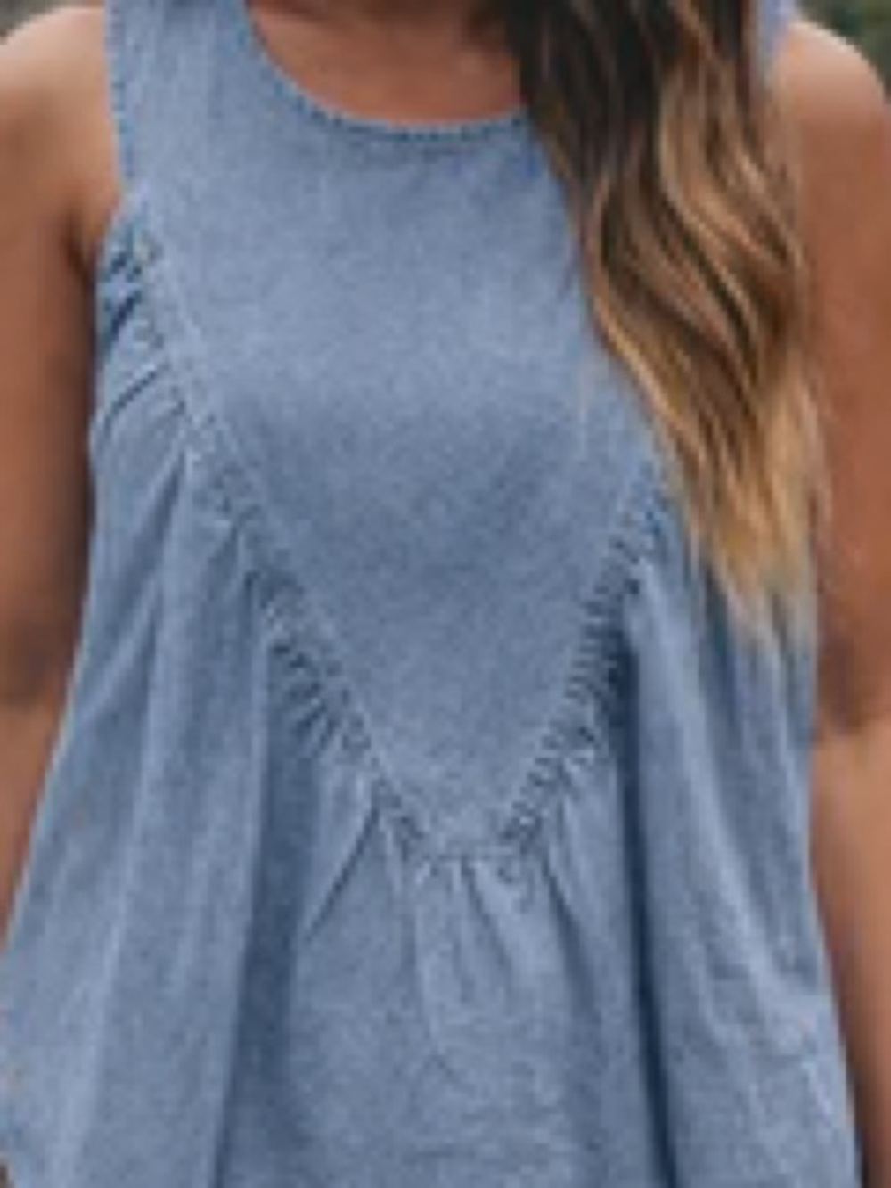 Denim Pleated Sleeveless Tank Top -